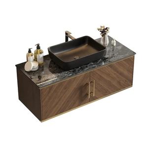 Space-Saving Wall-Mounted Bathroom Vanity <strong>Bath</strong> Mirror Copper <strong>MDF</strong> Door <strong>Panels</strong> Glossy Sintered Stone Top Durable Wood Vessel Sink - Product Image 6