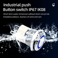 Interrupteur à bouton-poussoir métallique HS 16 mm, étanche IP67, IK08, tête plate, anneau LED lumineux, en acier inoxydable, momentané ou à enclenchement, 12-24 V