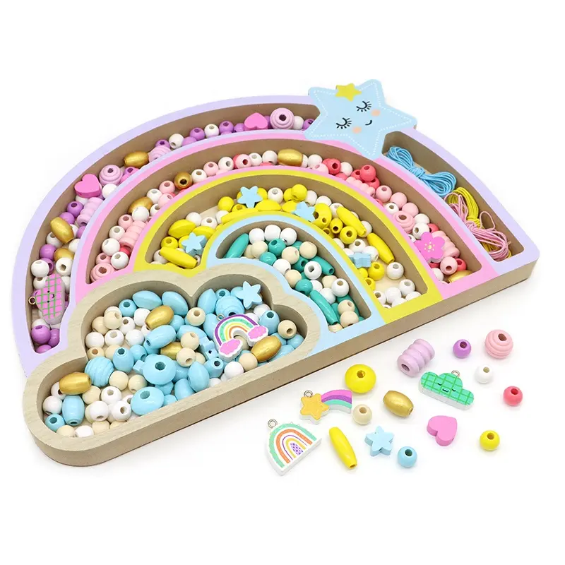 Nuova moda 330 pezzi stringa regali fatti a mano ragazze bambini gioielli scatola di legno bracciali Set con fascino arcobaleno