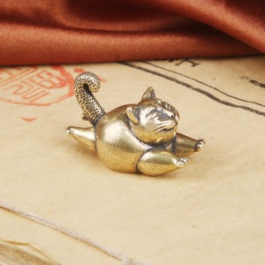Décoration de table en laiton Chat gras, petite sculpture de chat mignon en cuivre, artisanat amusant pour la décoration intérieure, ornement rétro pour animal de compagnie de thé - Product Image 4