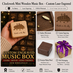 Caja de Música Castle in the Sky, Caja Musical Mini de Madera de Nogal Sankyo con Mecanismo de Cuerda, Grabado Láser Personalizado, Regalo de Anime <span class=keywords><strong>Laputa</strong></span>, Venta al por Mayor OEM - Product Image 2