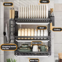 Organisateur de cuisine mural, égouttoir à vaisselle avec plateau de drainage et support de rangement pour couverts