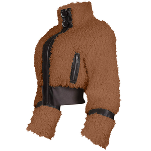 Winter Nieuwe Aanwinst Dames Kunstbont Korte Casual Jas met Polyester Voering Fleece Voering Omgeslagen Kraag Ritsjas - Product Image 2