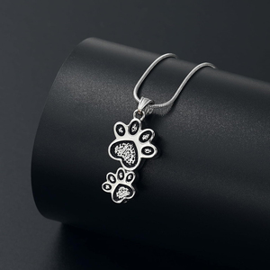 Perhiasan kremasi hewan peliharaan untuk abu untuk anjing/kucing kalung guci cetak kaki ganda untuk Kalung guci abu kenangan - Product Image 4
