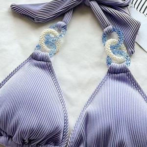 Maillot de bain triangle push-up le plus tendance de 2023 pour femme, imprimé à carreaux, cachemire et rayures, idéal pour l'été, avec string en V - Product Image 3