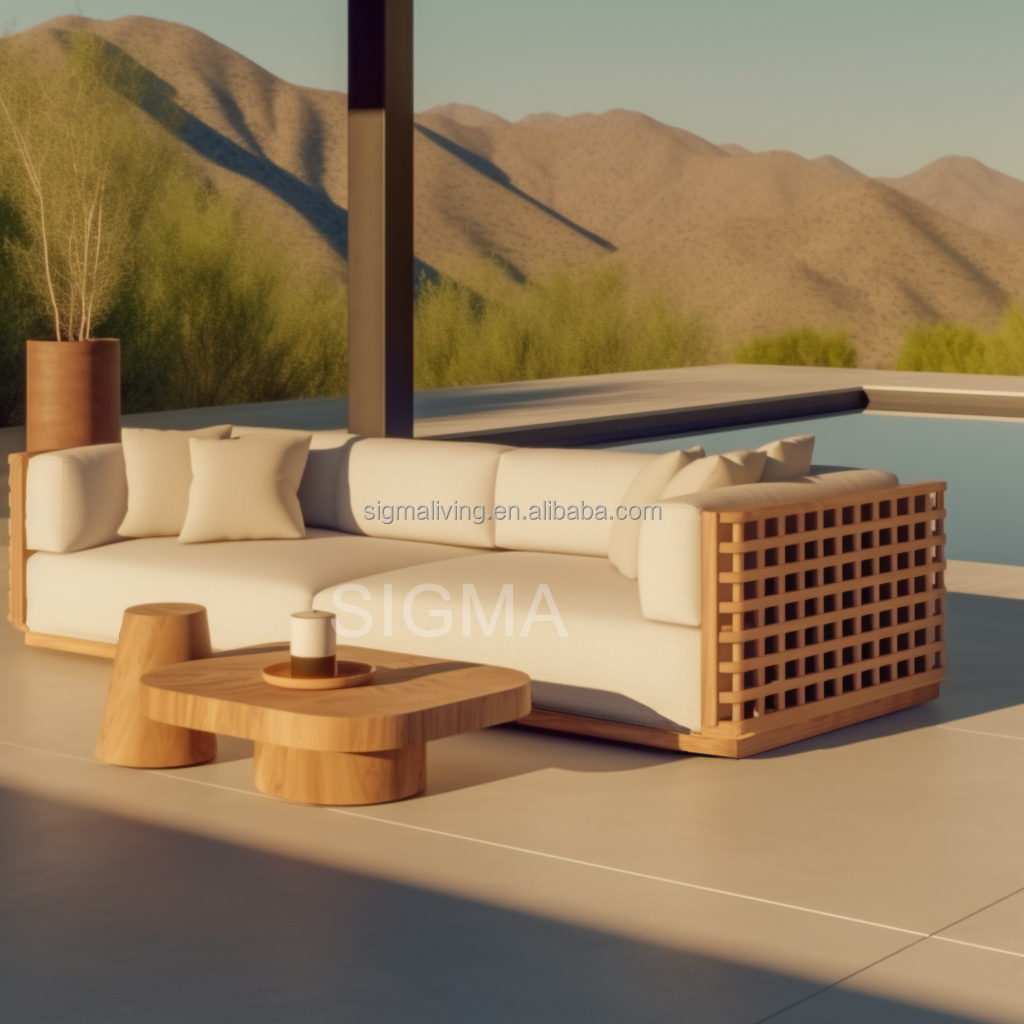 Newest Design Waterproof Patio Garden Wholesale Wooden Frame Outdoor Sofa Set Teak Wood Sofa