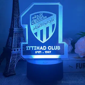 مصباح طاولة للزينة مصنوع من الأكريليك ثلاثي الأبعاد لون واحد ذو منفذ USB LED لمنتخب كرة القدم السعودي