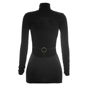Viviblook D26DS232 Nouvelle Robe Femme Manches Longues Col Semi-Montant Irrégulière Grande Découpe Dos Nu Sexy Mini Robe Moulante Pour Femmes - Product Image 4