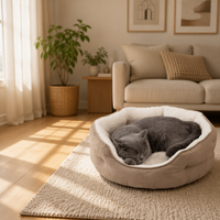 Coussin réversible pour animaux de compagnie, lit pour chien et chat amovible, en polaire sherpa et daim, nid apaisant rond avec base antidérapante
