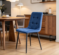 Chaise de salle à manger rembourrée en velours à faible MOQ, esthétique basique élégante, pour showroom de meubles économiques, chaise latérale en tissu matelassé quadrillé