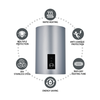 Chauffe-eau électrique en acier inoxydable personnalisable pour salle de bain, usage domestique et hôtelier, capacité de 50 L, classe énergétique B