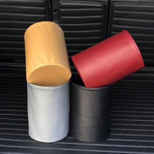 ถังขยะในรถยนต์ทรงกระบอกกันน้ำแบบพับได้ ที่เก็บของท้ายรถหนังขนาดเล็กแบบแขวนอเนกประสงค์สีดำเข้มสีเงิน - Product Image 1