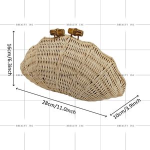 กระเป๋าคลัทช์หวายรูปเปลือกหอยถักมือสำหรับผู้หญิง กระเป๋าคลัทช์สไตล์โบฮีเมียน กระเป๋าถือสำหรับเดินทางไปเที่ยวทะเลช่วงฤดูร้อน - Product Image 2