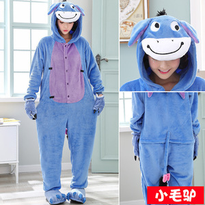Pyjama d'hiver unisexe en flanelle thermique à manches longues et col à capuche, motif animal de dessin animé, une pièce, pour adultes, vente en gros - Product Image 3
