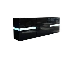 Mecor blanco moderno soporte de TV con LED luces alta brillante TV consola gabinete con almacenamiento de 2 cajones para la sala de Moder
