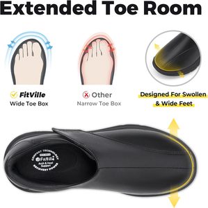 Chaussures Diabétiques <span class=keywords><strong>Homme</strong></span> FitVille Extra-Larges Ajustables à Enfiler en Cuir Microfibre Baskets Orthopédiques pour Pieds Gonflés EasyTop - Product Image 4