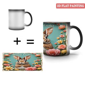 Magic Gift <b>Mug</b> Frosted Black 11oz Ceramic Heat Activated Cup <b>Easter</b> Bunny Flower Design - Product Image 4