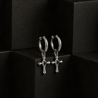 Boucles d'oreilles créoles pendantes croix esthétique gothique sombre en acier inoxydable 316L avec zircon noir, bijoux unisexe punk grunge pour hommes et femmes