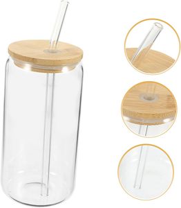 Wholesale 12oz 16oz 20oz Clear Frosted High Borosilicate Glass Eco-Friendly Sublimation Blanks Beer Can Tumbler Straw Bamboo <b>Lid</b> - Product Image 6