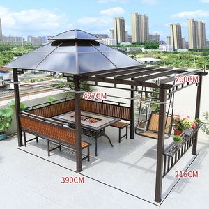 Gazebo de Jardín de Lujo con Techo Doble de Aluminio y Madera para Exteriores 2024, Pérgola con Marco Recubierto de Polvo y Techo de PC Resistente - Product Image 1