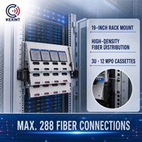 KEXINT Panneau de brassage à fibres optiques haute densité coulissant 19 pouces pour montage en rack ODF avec 12 cassettes MPO pour gestion de câbles 288 fibres