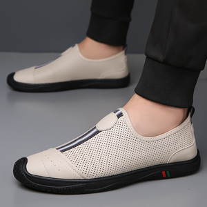 Chaussures bateau pour hommes en cuir véritable respirant, à enfiler, bout rond, doublure en mesh, semelle extérieure en caoutchouc, semelle intermédiaire en EVA - Product Image 2