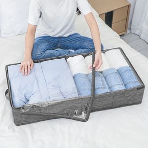 Fabric Clothing Storage <b>Box</b> 50L Rectangle Under Bed Organizer With Transparent Divider <b>Foldable</b> For Clothes Organization - Product Image 1