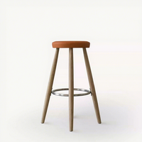 Tabouret de bar moderne en bois massif nordique et cuir véritable pour salle à manger et salon