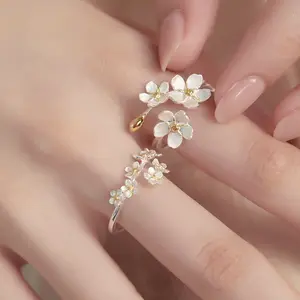 Fine Jewelry Flower Wholesale Sterling Silver Gold Plated Color Separation Electroplated Open Ring For Girls