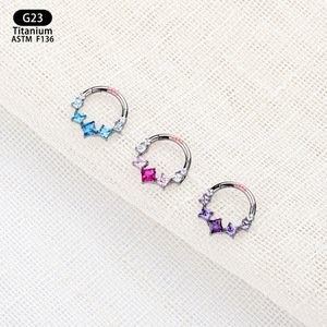Anneau de nez en titane 8 mm G23 ASTM F136 avec zircons étoiles pour bijoux de piercing - Product Image 3