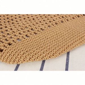 Sac fourre-tout décontracté en coton tissé grande capacité pour femme, sac à main de plage en paille ajouré - Product Image 5