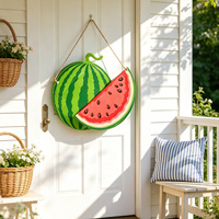 Panneau personnalisable en forme de pastèque pour décoration de porte, couronnes rondes en bois, décoration murale extérieure pour ferme et porche