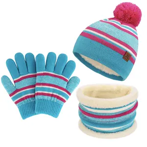 100% 涤棉柔软冬季套装礼品针织保暖儿童围巾帽子儿童手套套装