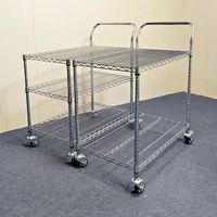 Chariot à trois niveaux en fil métallique chromé avec poignée de poussée, chariot robuste réglable pour entrepôt, magasin, rangement domestique