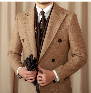 <span class=keywords><strong>Manteau</strong></span> Hivernal pour Hommes 97% <span class=keywords><strong>Laine</strong></span> 550g à Motifs Tachetés Marron Clair Mi-Long Chaud Double Boutonnage Qualité Supérieure Polyvalent - Product Image 4