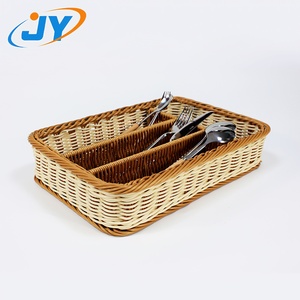 Panier de rangement multifonction en plastique PP écologique tressé imitation rotin pour couverts, organisateur de bureau pour pain, aliments, fruits et légumes - Product Image 2