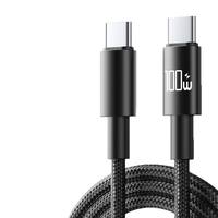 Kabel Pengisian Cepat 100W-Mark Dual Type-C USB 3.0 3A 2M Tembaga Murni Nylon untuk Ponsel Mobil Earphone