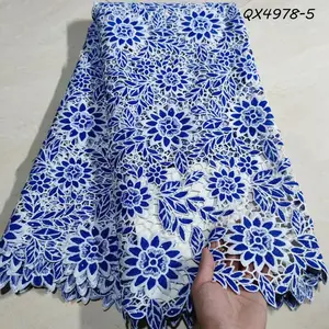 Cabo de renda nigeriano bordado, branco puro, tecido de noiva, alta qualidade, rede francesa, renda para mulheres, vestido de casamento, 5 jardas