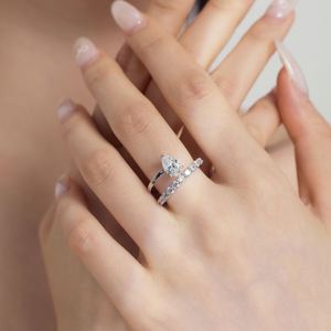 Dylam Fashion Trendy 925 Sterling <b>Silver</b> Rhodium Plated Double Layer <b>Eternity</b> Band Waterdrop Shape 5A Zirconia <b>Ring</b> for Women - Product Image 2