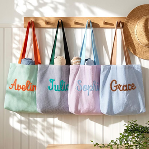 Uionen Personalized Knit Name <b>Tote</b> Bag Striped <b>Canvas</b> Large Capacity Commute Bag Custom Shoulder Handbag for Daily Use - Product Image 1
