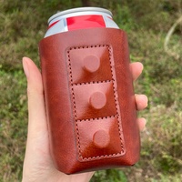 Penutup Kaleng Minuman Cola Classic, Pelindung Kaleng Minuman Bermerek dari Kulit PU, Penahan Kaleng Minuman, Sarung Kaleng Bir Kulit PU