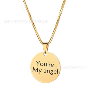จี้สแตนเลสทรงกลม แกะสลักข้อความ You're My Angel สร้อยคอของขวัญสำหรับคู่รัก เครื่องประดับแฟชั่น จี้ห้อยคอ - Product Image 4