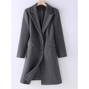 Women's Mid Length Wool Coat Gray Elegant Business Leisure Warm Winter Outerwear - Product Image 1