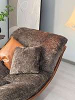 Fauteuil d'appoint contemporain à coque incurvée en chenille, avec structure en cuir robuste, pour appartement, maison, studio, café, détente