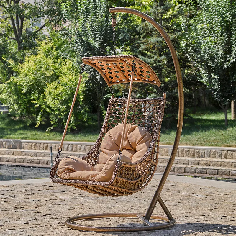 Outdoor Egg Chair mit Ständer hängen Garten Schaukel sitze Teardrop Wicker Lounge geformte Möbel Chaiselongue Schaukel Metall