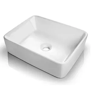 Livraison gratuite américaine Lavabo vasque en porcelaine 19X15 pouces Rectangle au-dessus du comptoir Cuvette en céramique blanche