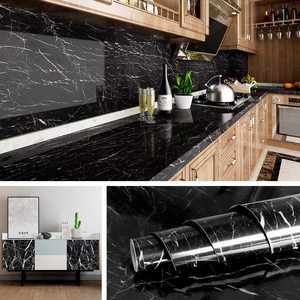 ORON Wallpaper Dinding Motif Marmer PVC Anti Air Modern Warna Hitam Perekat Sendiri Laris untuk Dekorasi Dapur dan Rumah - Product Image 3
