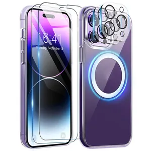 5 In1 Kit For Iphone 14 13 Pro Max Magnetic Case HD Clear Screen Protector Camera Lens Protector For iPhone 12 11