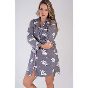 Camisa de dormir tipo túnica de forro polar de manga larga con botones y falda ovalada para mujer - Product Image 4