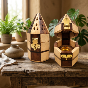 Boîte de rangement pour encens en bois faite à la main, ensemble brûleur de Bakhoor avec serrure métallique pour la décoration et l'arôme de la maison - Product Image 2